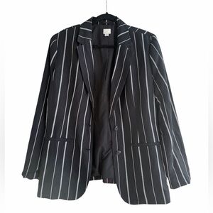 a new day Black White Pinstripe Linen Rayon Blazer size 16